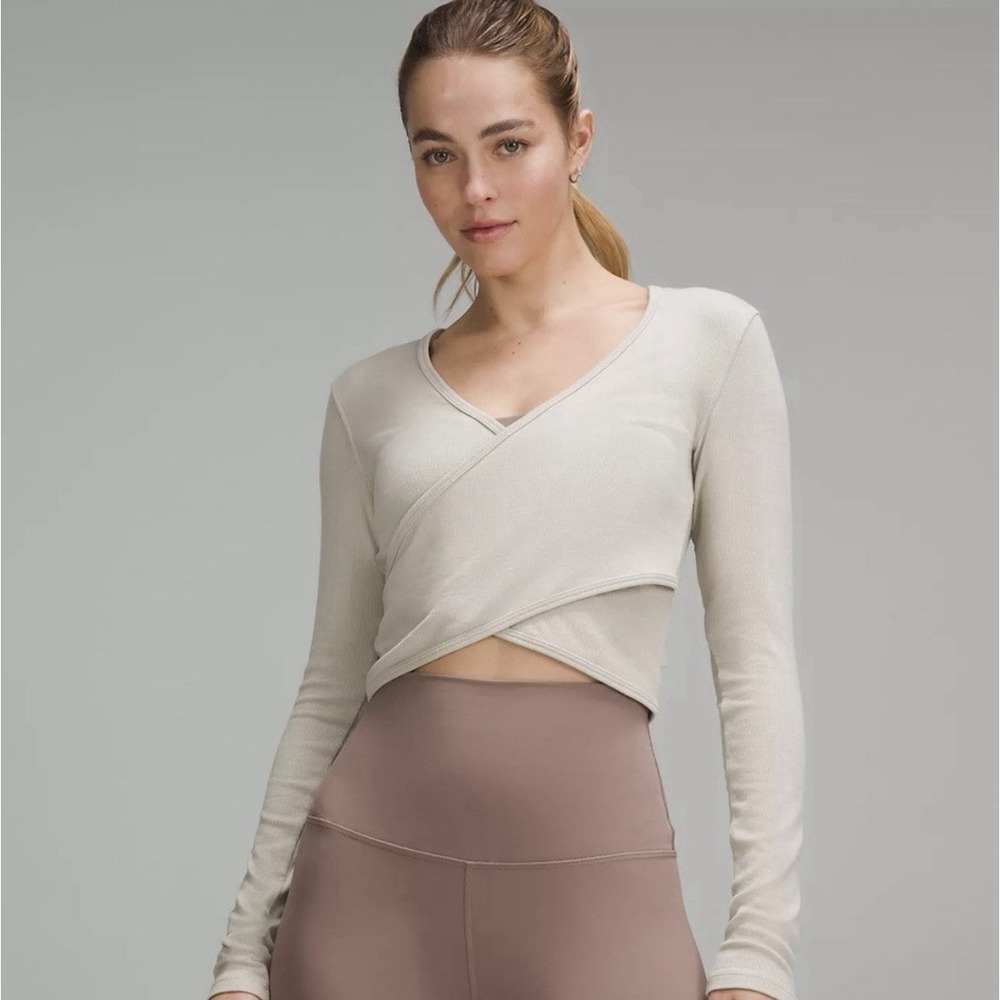 Lululemon Wrap-Front Ribbed Long Sleeve Top Sz 4 Soft Modal Quick Drying $78